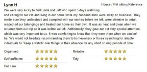Housesitter and petsitter reference for a cat which needed care in the Tacoma area