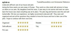 Housesitter and petsitter reference for a 3 week stay in the Seattle area with a sheepdog and rabbits